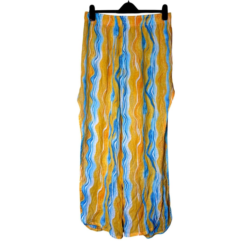 Rachel Zoe Womens Wavy Pants Sz L NWT Vibrant Bold Beachy Festival Cruise Flowy